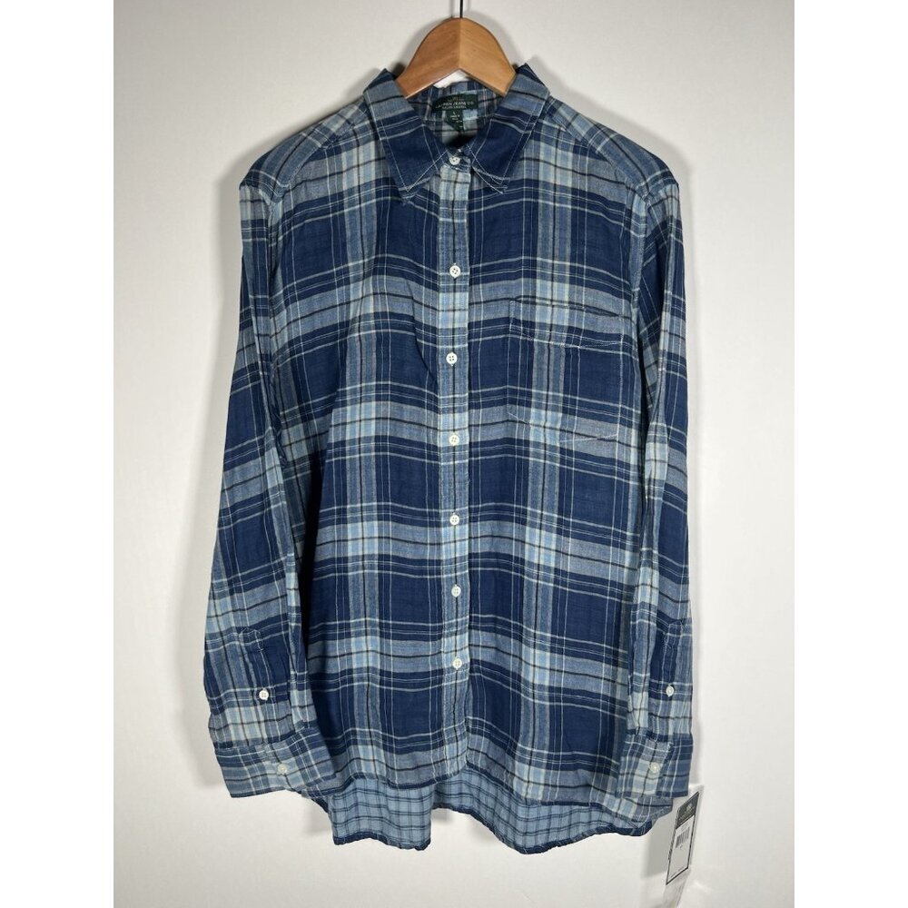 NEW Lauren Ralph Lauren Jeans co The Big Shirt blue plaid lightweight L western
